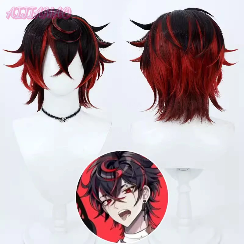 K9 Kuro Kurenai Cosplay Wig VTuber Black Red Short Heat Resistant Synthetic Hair Halloween Party Role Play Carnival + Wig Cap 1