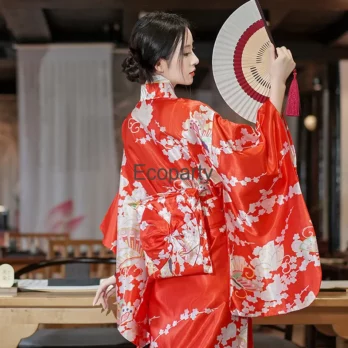 New Women Japanese Traditional Yukata Kimono With Obi Vintage Evening Dress Geisha Kimono Women's Stage Show Cosplay Costume 6