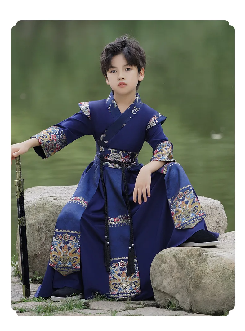 Boys Hanfu Stage Outfit Chinese Robe Baby Tang Suit Children Ancient Chinese Traditional Swordsman Costume Kids New Year Clothes 10