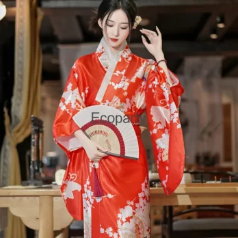 New Women Japanese Traditional Yukata Kimono With Obi Vintage Evening Dress Geisha Kimono Women's Stage Show Cosplay Costume 5