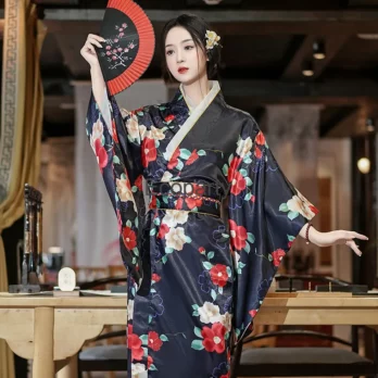 New Women Japanese Traditional Yukata Kimono With Obi Vintage Evening Dress Geisha Kimono Women's Stage Show Cosplay Costume 2