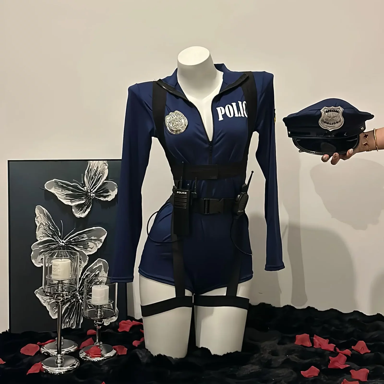 Halloween Sexy Cop Cosplay Erotic Lingerie Policewoman Costume Police Uniform Women Jumpsuit Nightclub Performances Costumes 1