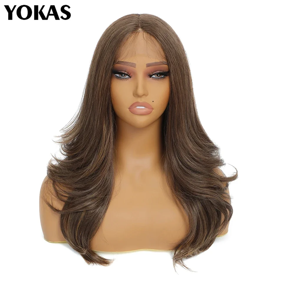 22 Inch Body Wave Synthetic Lace Front Wig for Women 13x4x1 T-Part Lace Frontal Wigs for African Female With Baby Hair 1