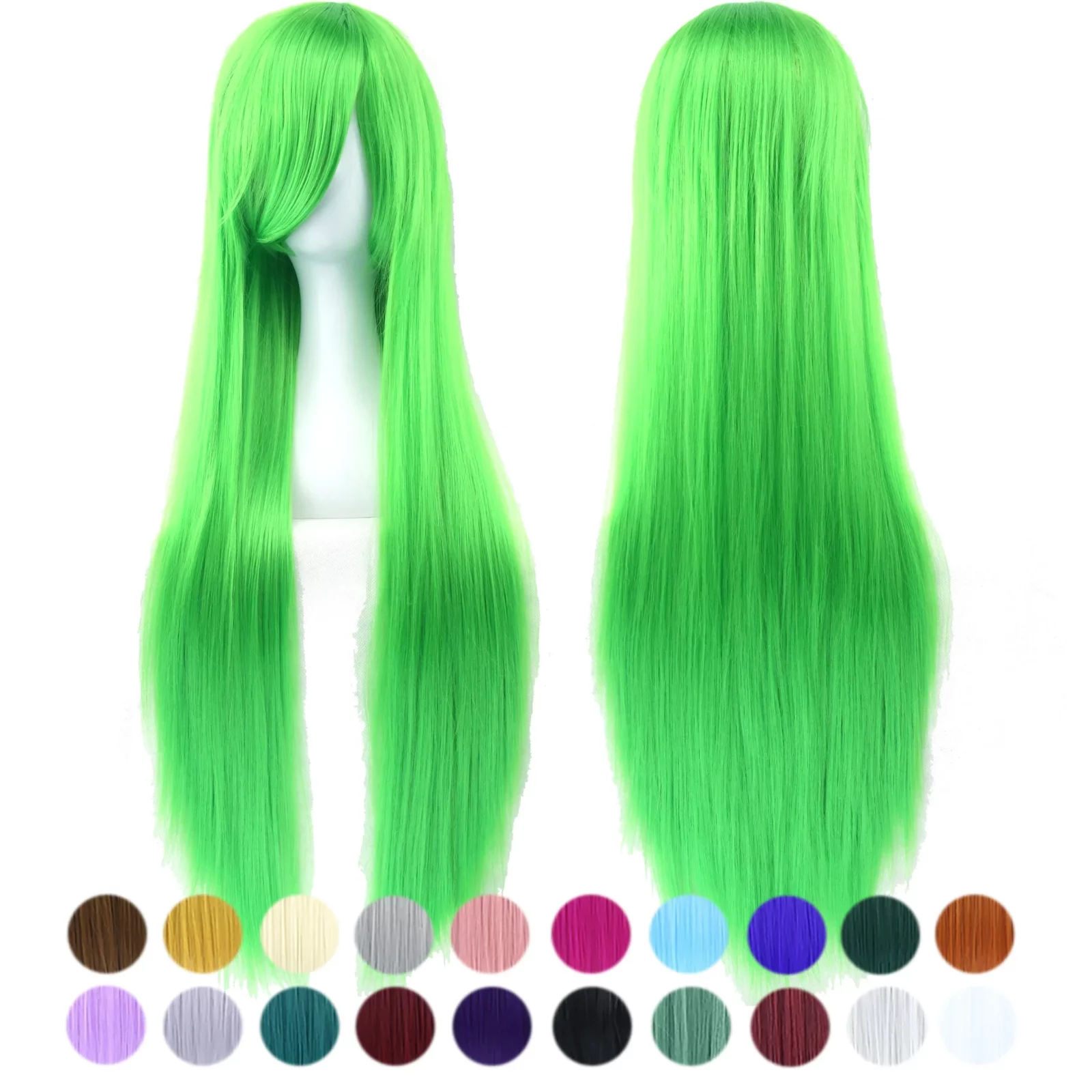 80cm Long Apple Green Straight Synthetic HairCosplay Wig with Bangs Halloween Costume Wigs for Women 1