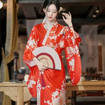 Female Printed Flower Japan Kimono Wedding Party Dress Vintage Novelty Cosplay Costume Sexy Yukata with Obi Geisha Bath Robe 3