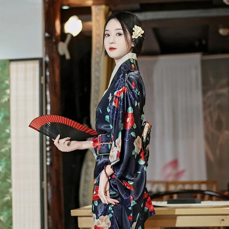 New Women Japanese Traditional Yukata Kimono With Obi Vintage Evening Dress Geisha Kimono Women's Stage Show Cosplay Costume 5