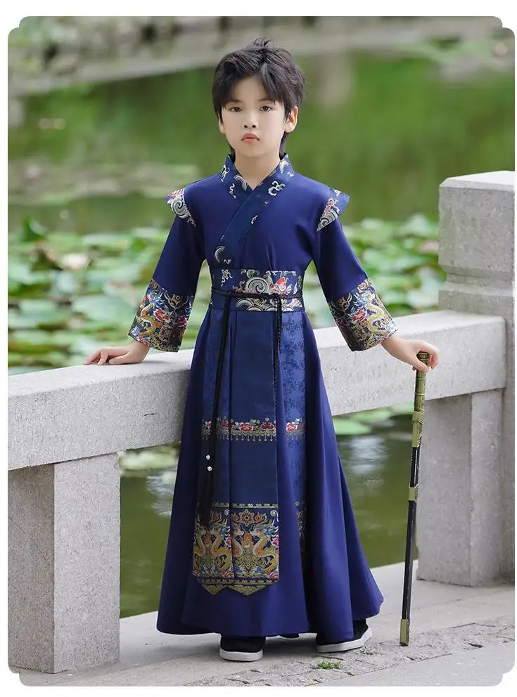 Boys Hanfu Stage Outfit Chinese Robe Baby Tang Suit Children Ancient Chinese Traditional Swordsman Costume Kids New Year Clothes 3