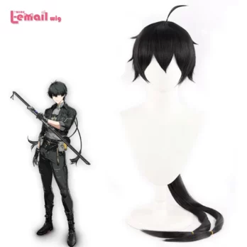 L-email wig Synthetic Hair Game Wuthering Waves Rover Cosplay Wig Male Long 110cm Black Color Cos Wigs Heat Resistant Wig 1