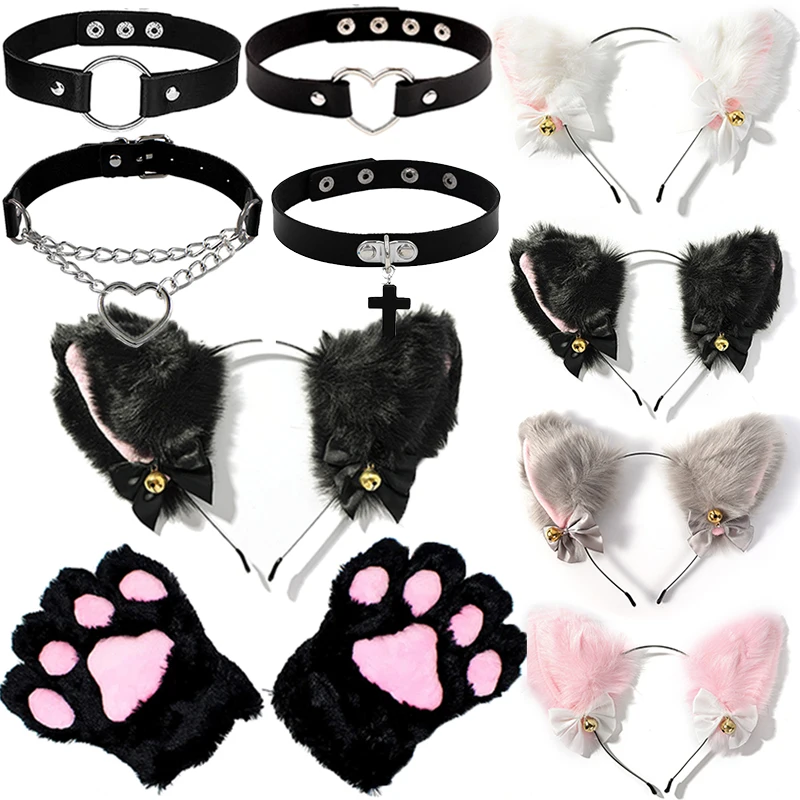 1 Set Cute Cat Ear Hair Wear Claw Gloves Girls Anime Cosplay Costume Plush Bell Cat Fur Ear Hairband Night Party Club Headbands 1 1 Set Cute Cat Ear Hair Wear Claw Gloves Girls Anime Cosplay Costume Plush Bell Cat Fur Ear Hairband Night Party Club Headbands 1