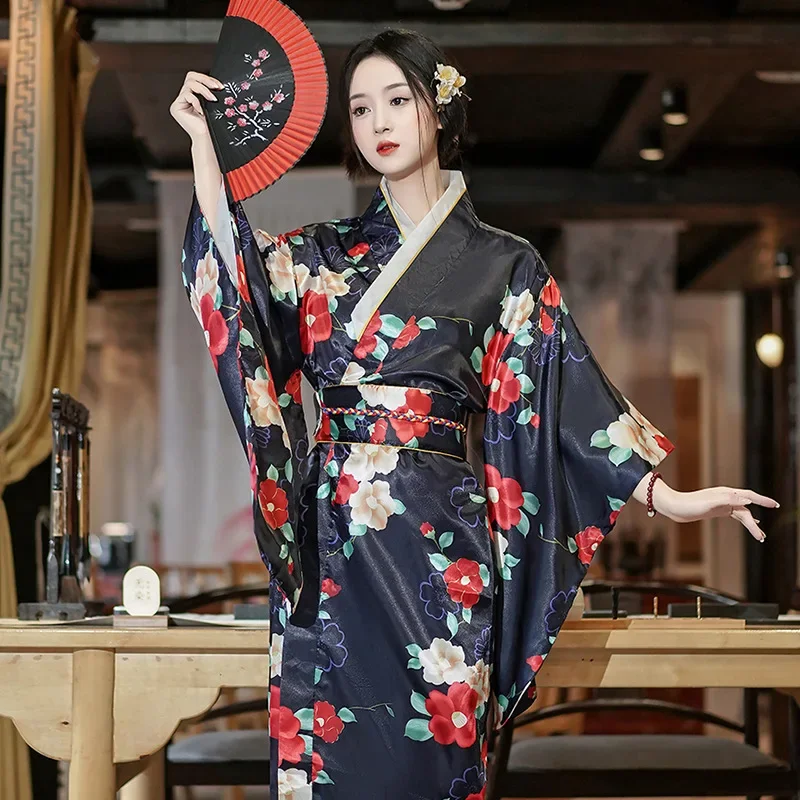 New Women Japanese Traditional Yukata Kimono With Obi Vintage Evening Dress Geisha Kimono Women's Stage Show Cosplay Costume 3