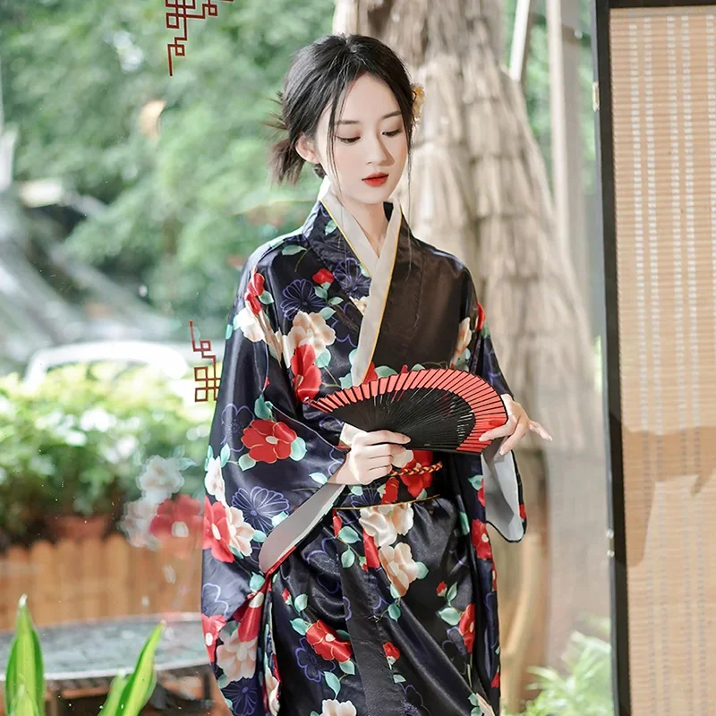 New Women Japanese Traditional Yukata Kimono With Obi Vintage Evening Dress Geisha Kimono Women's Stage Show Cosplay Costume 2