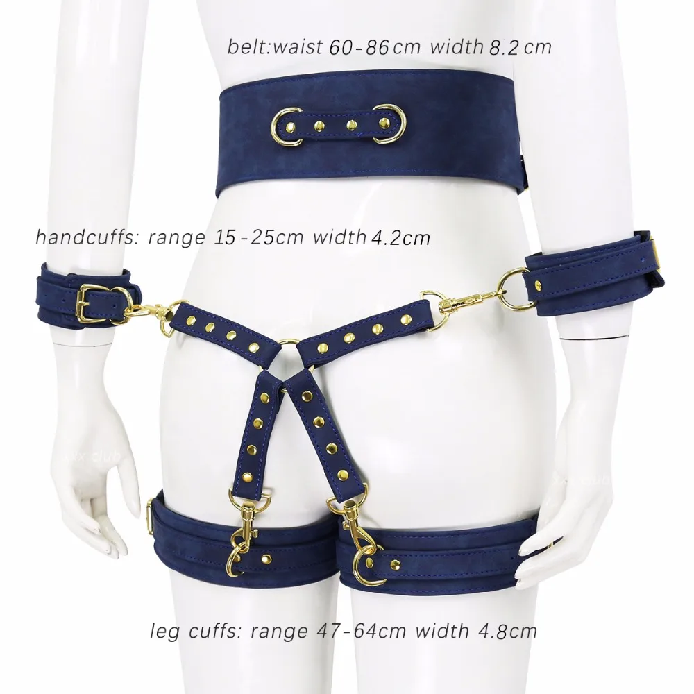 Thierry SM Bondage Set Include Waistband, Wrist & Thigh Cuffs, Cross Buckle, Adult Games Restraints Handcuffs Leg Cuff Sex Toys 1