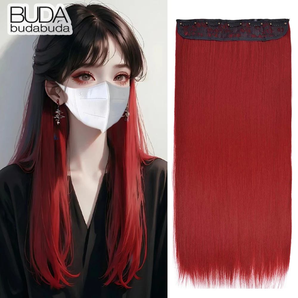 Long Straight 5 Clip In Hair Extensions Synthetic Fiber Fake Hair 22Inch Hairpiece Red Black Blonde Natural Hairstyle For Women 1