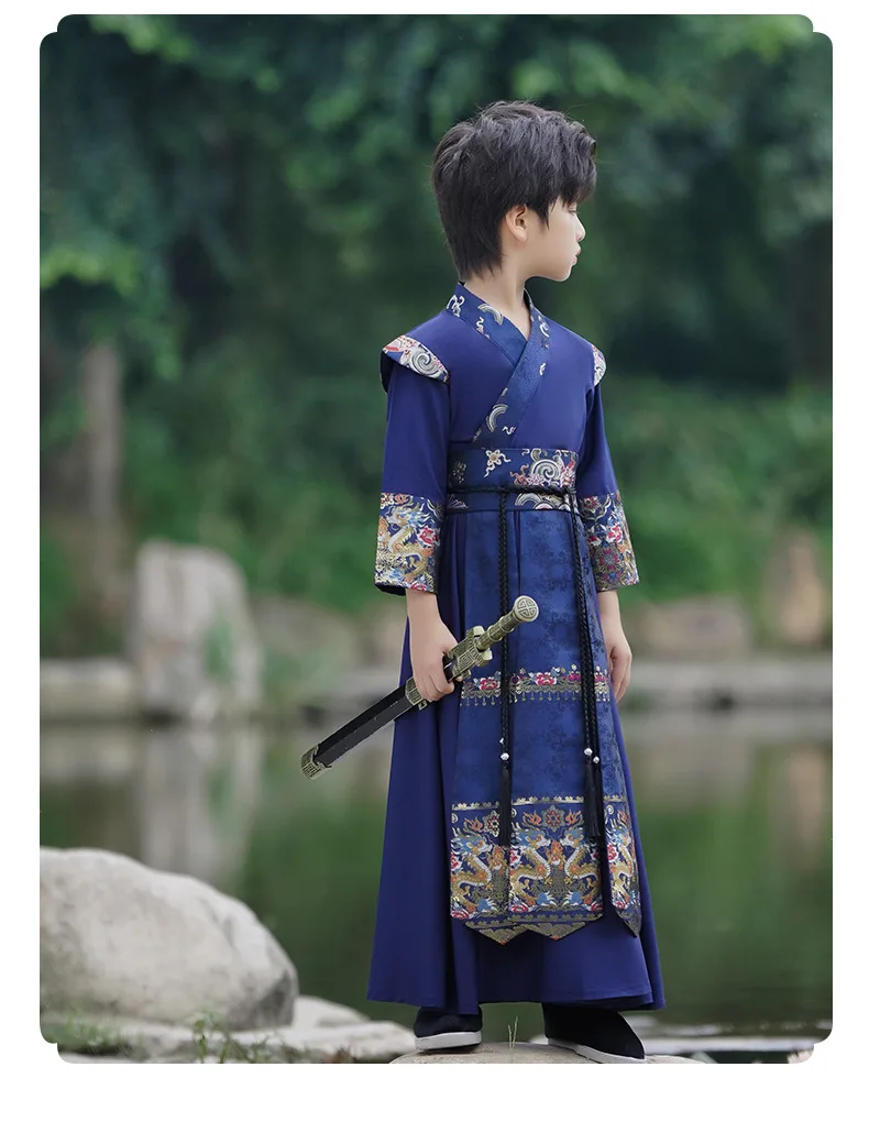 Boys Hanfu Stage Outfit Chinese Robe Baby Tang Suit Children Ancient Chinese Traditional Swordsman Costume Kids New Year Clothes 8