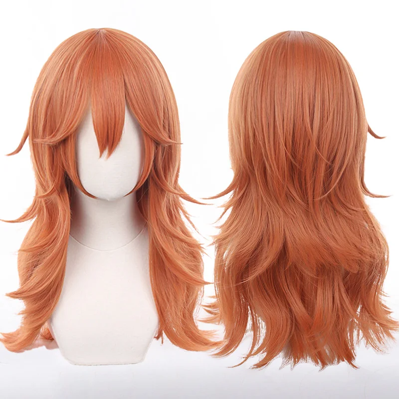 Anime Angel Devil Cosplay Wig Orange Brown Cruly 60cm Long Wigs Heat Resistant Synthetic Halloween Party Makima Wig + Wig Cap 1