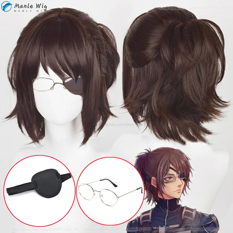 35cm Hange Zoe Cosplay Anime Titan Final Season 4 Hange Zoe Wig Dark Brown Hair Eye Mask Heat Resistant Hair Anime Wigs+ Wig Cap 1