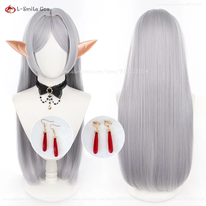 Anime Frieren Cosplay Wig 85cm Long Silver Gray Straight Hair Heat Resistant Synthetic Hair Halloween Frieren Wigs + Wig Cap 1