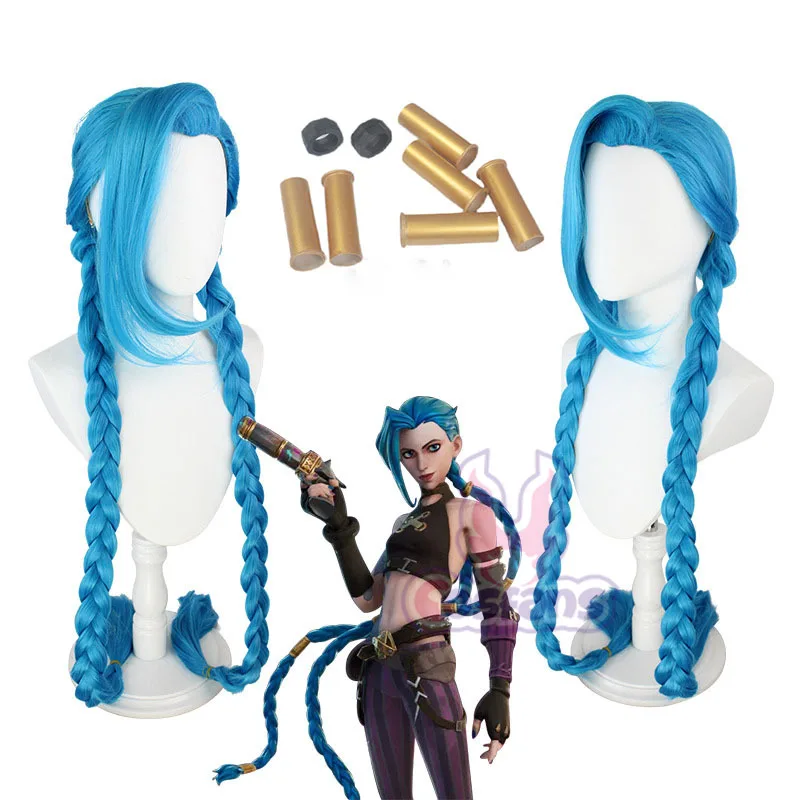 LOL Jinx Cosplay Wig Long Braid Blue Heat Resistant Synthetic Hair Cosplay Wigs LOL Jinx Cosplay Wig The Loose Cannon Hairs 1