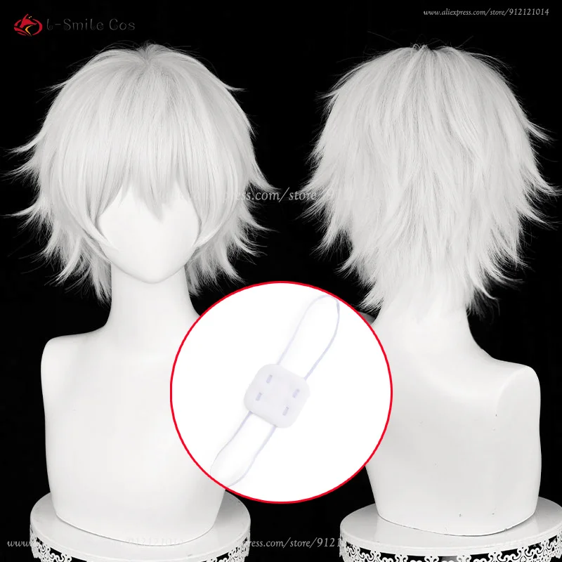 Anime Kaneki Ken Cosplay Wig 30cm Short Silver White Wigs Heat Resistant Synthetic Hair Halloween Unisex Wig + Wig Cap 1