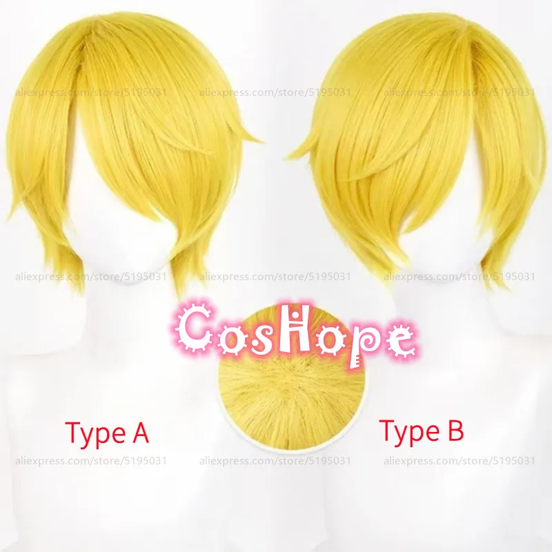 Sanji Cosplay Wig 30cm Short Frizzy Hair Golden Yellow Wig Cosplay Anime Cosplay Wigs Heat Resistant Synthetic Wigs Halloween 1