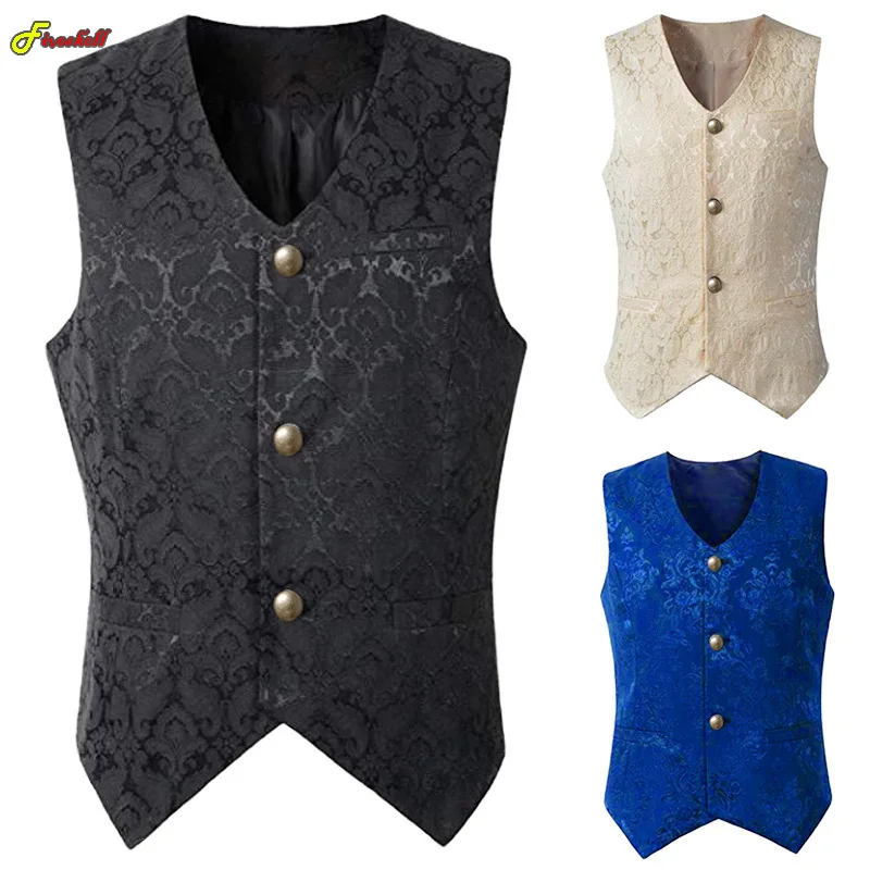 Men's Steampunk Renaissance Cosplay Medieval Gothic Waistcoat Vest Vintage Vicotiran Jacquard Swallow Top Noble Blazer Costume 1
