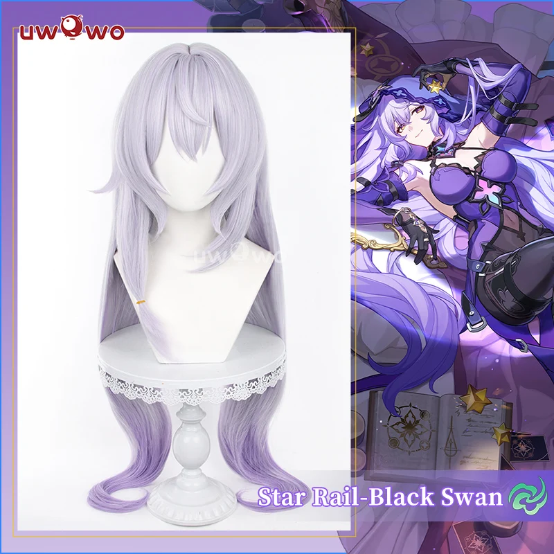 UWOWO Honkai Star Rail Black Swan Cosplay Wig 90cm Long hair Silver Purple Hair 1
