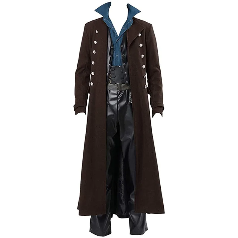Vintage Mittelalter Steampunk Gothic Lange Jacke Mantel Halloween Outfit Herren Trenchcoat 17