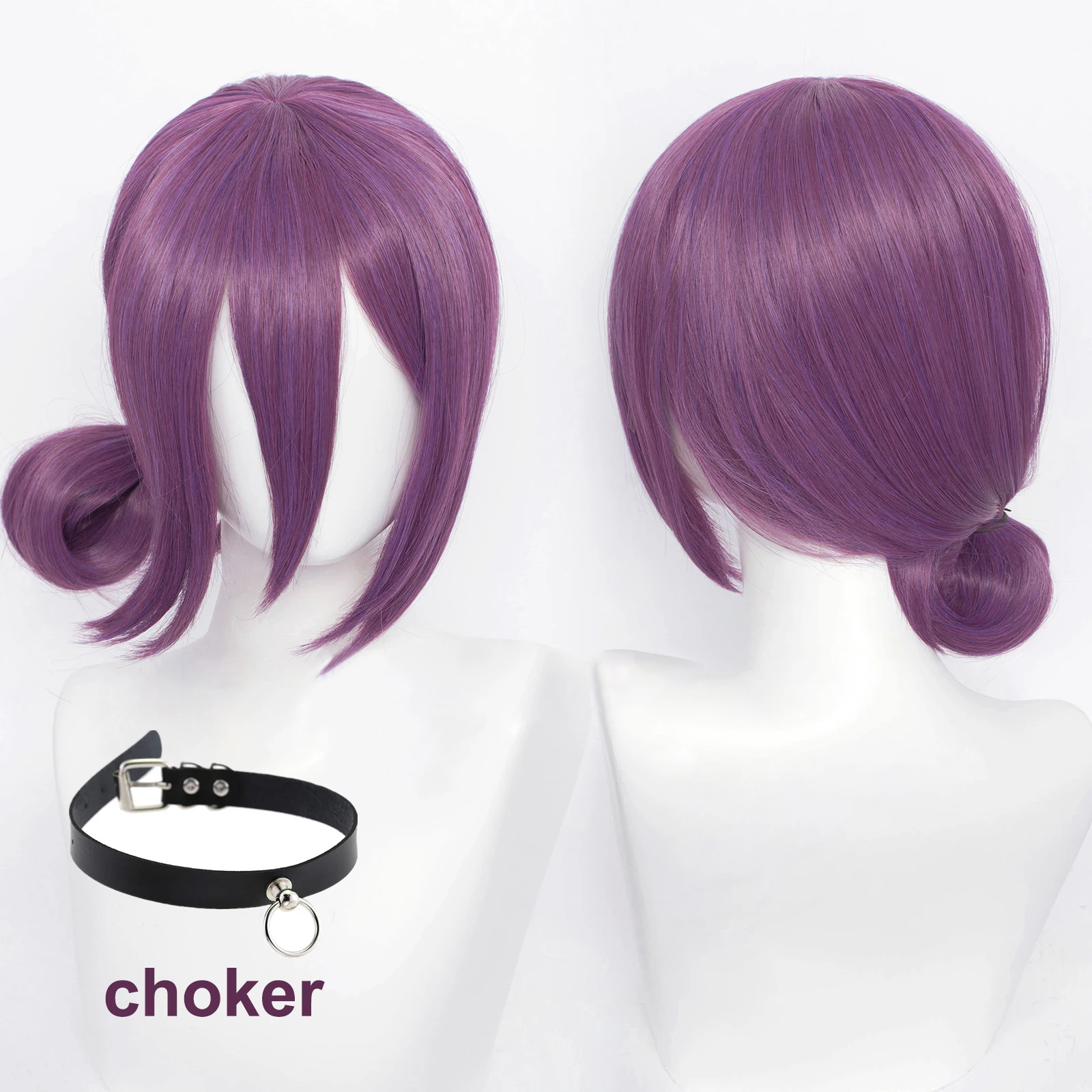 High Quality Reze Cosplay Wig Reze Purple Woman Wig And Choker Heat Resistant Synthetic Hair Halloween Anime Wigs + Wig Cap 1