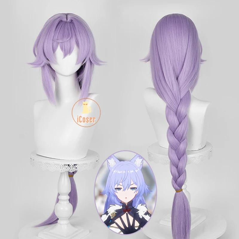 iCoser Honkai Star Rail Baiheng Cosplay Wig Game Purple Long Ponytail High-Cloud Quintet Halloween Party Women Props Accessory 1