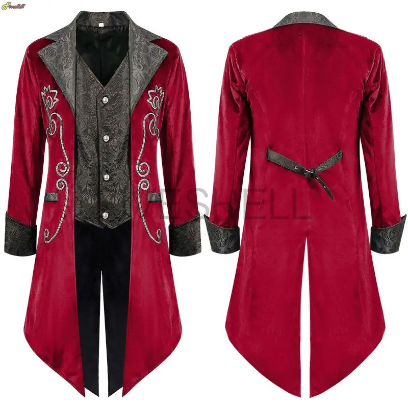 Halloween Gothic Embroidered Victorian Jacket Renaissance Costume For Men Xmas Steampunk Vintage Tailcoat Medieval Frock Coat 1