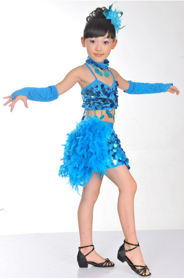 Mädchen Kinder Pailletten Glitzer Feder Salsa Samba Tango Ballroom Latein Tanzkleid Kostüm Rock Vestidos De Baile 6