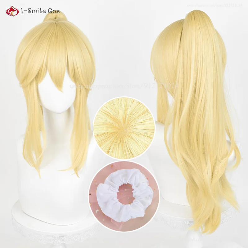 Anime Ellie Cosplay Wig 75cm Golden Yellow Wigs With Ponytail Women Eli Ayase Wigs Heat Resistant Synthetic Hair + Wig Cap 1