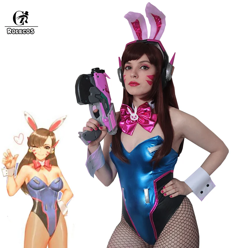 ROLECOS Game OW DVA Cosplay Sexy Costume Over DVA Watch Cosplay Leather Jumpsuit Hana Song Bunny Girl Cosplay Romper Women 1