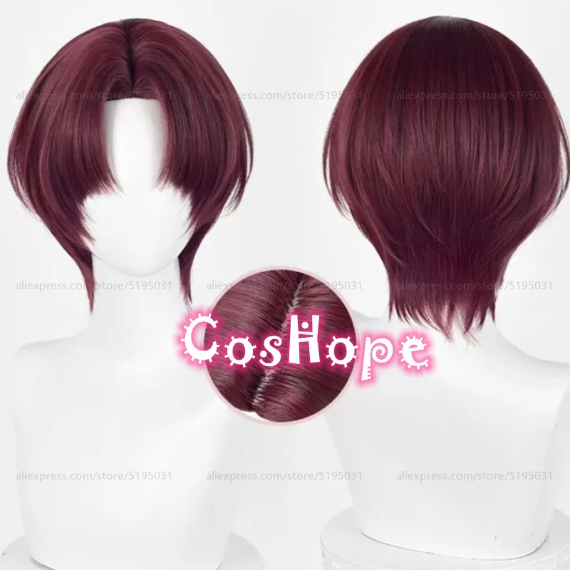 Hayato Suo Cosplay Wig Unisex 32cm Short Scalp Dark Red Brown Wig Cosplay Anime Cosplay Wigs Heat Resistant Synthetic Wigs 1