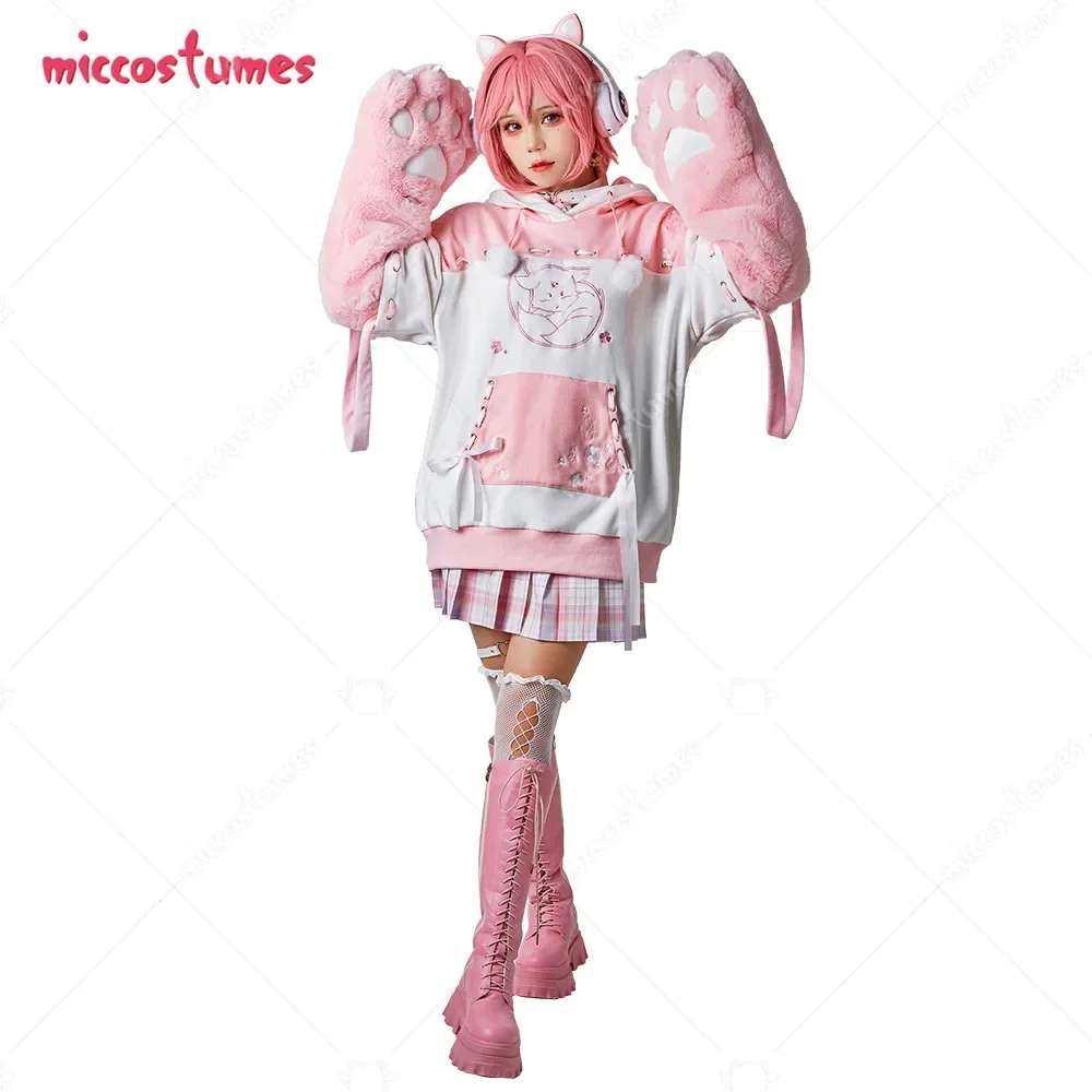 Women's Yae Miko Derivative Pullover Hoodie with Detachable Bag Design Furry Cat Paw Gloves Fox Style Hooded Sweatshirt 1