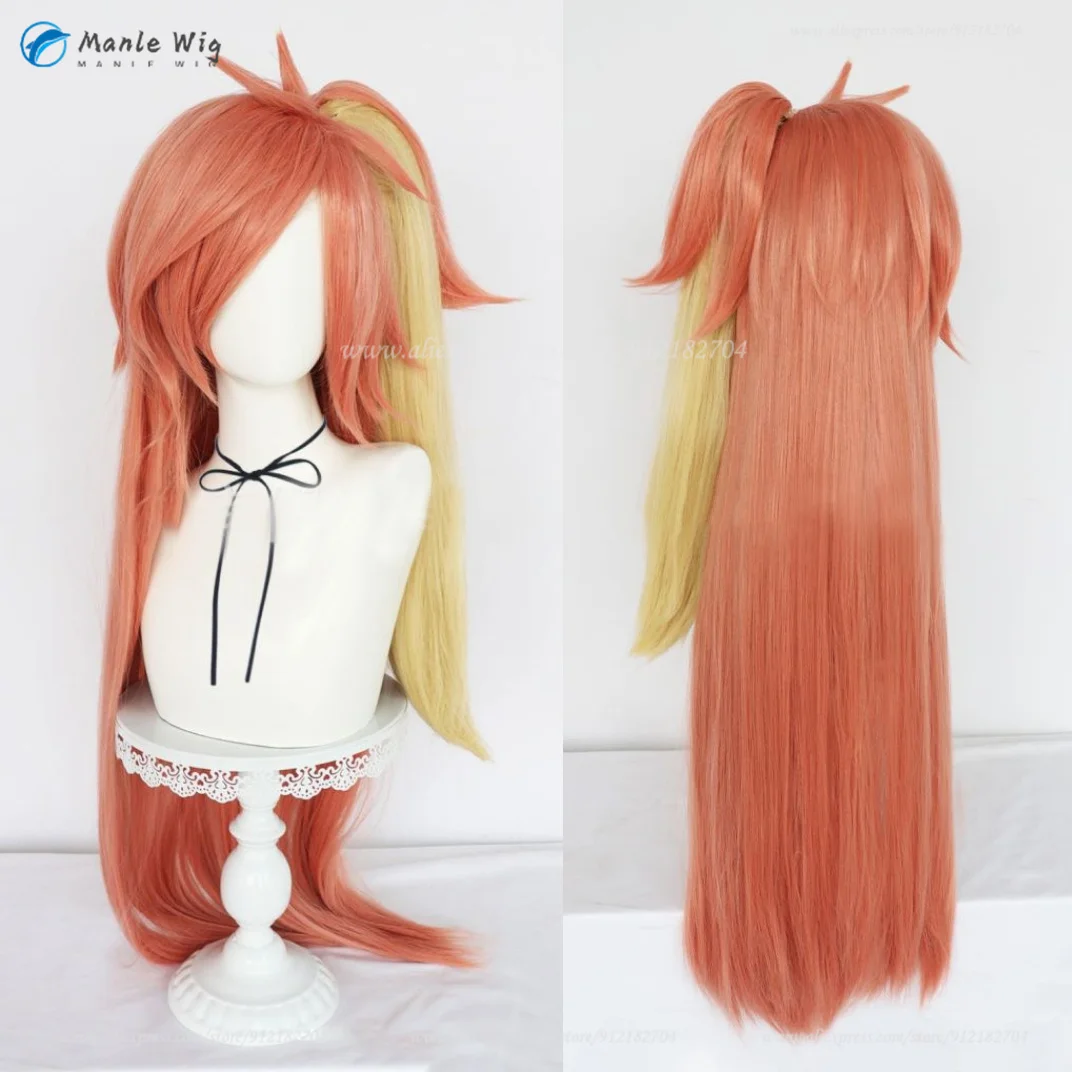 Anime Hotel Cherri Bomb Cosplay Wig Long Orange Brown Dark Gold With Ponytail Clip Hair Heat Resistant Synthetic Wigs + Wig Cap 1
