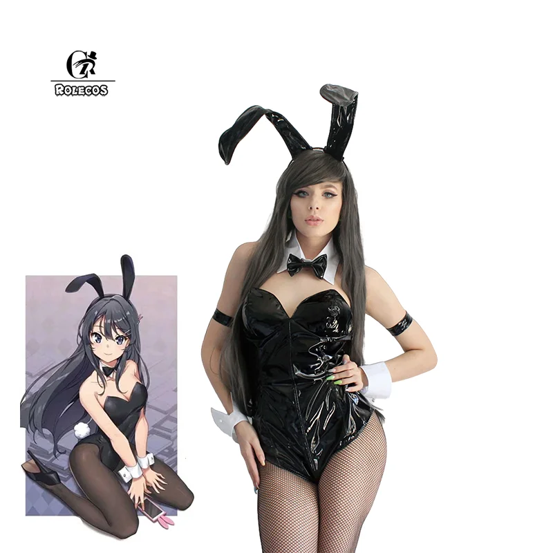 ROLECOS Sakurajima Mai Cosplay Kostüm Bunny Girl Senpai Schwarz Jumpsuit Weihnachten 4