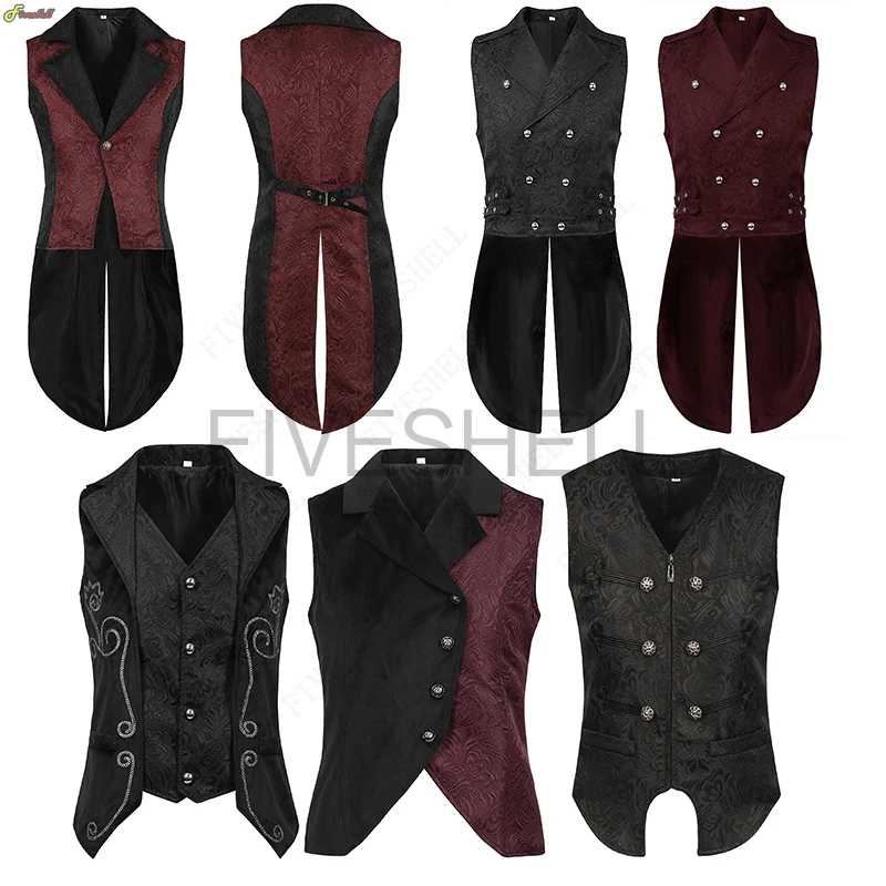 Neues Steampunk Renaissance Jacquard Mittelalter Weste Gothic Frackschwanz Jacke Kostüm 3 New Steampunk Renaissance Jacquard Medieval Waistoat Cosplay Gothic Swallowtail Jacket Vest Victorian Tailcoat Party Costume 1
