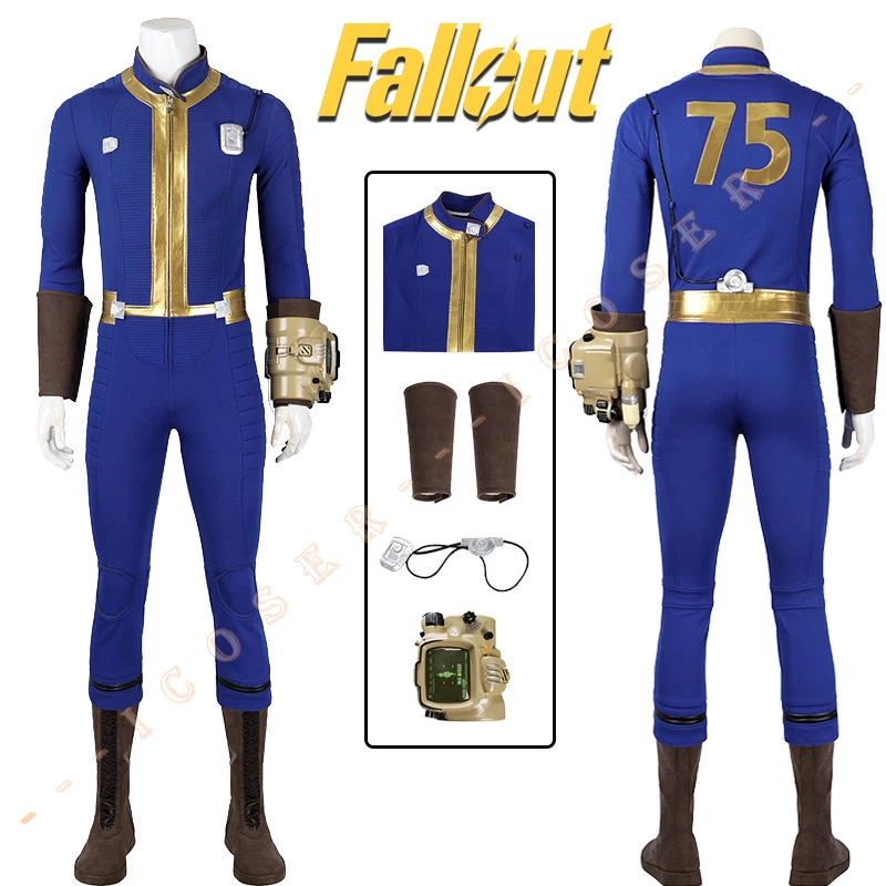 Fall Cos Out Vault 75 Cosplay Costume Male Survivor Suit Jumpsuit Blue Uniform Arm Props Halloween Party for Woman Men iCoser 1