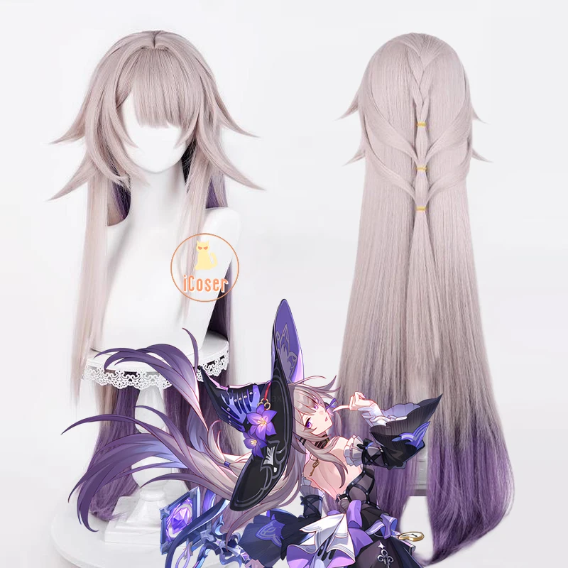 Honkai Star Rail The Herta Cosplay Wig Light Brown Long Hair Purple Hair Tail Halloween Party for Women Girls Carnival Game Prop 1