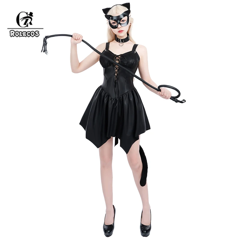 ROLECOS Halloween Cat Girl Sexy Black Dress Cosplay Costume Sweet Girls Uniform Carnival Party Outfit Fullset Suit 1