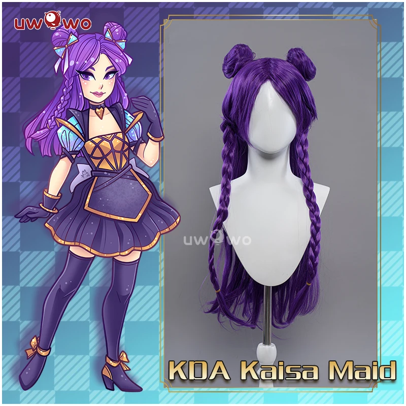 UWOWO League of Legends/LOL Fanart KDA Kaisa Maid Cosplay Wig Long Purple Hair 1