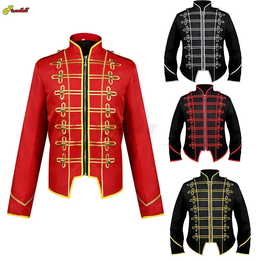 Mittelalter Retro Blazer Herren Steampunk Military Drummer Gothic Langarm Jacke Outwear Bühnenperformance Cosplay Kostüm 9 Medieval Retro Blazers Men Steampunk Military Drummer Gothic Long Sleeve Collar Jacket Outwear Stage Performance Cosplay Costume 1