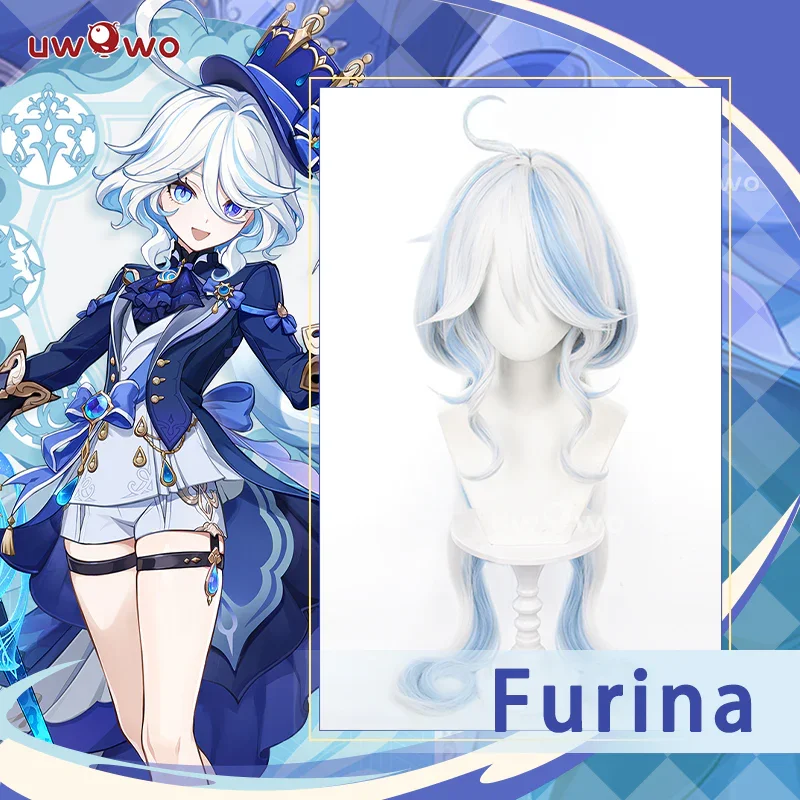 UWOWO Furina Cosplay Wig Game Genshin Impact Furina Fontaine Cospaly Wig Light Blue And Silver Long Hair 1