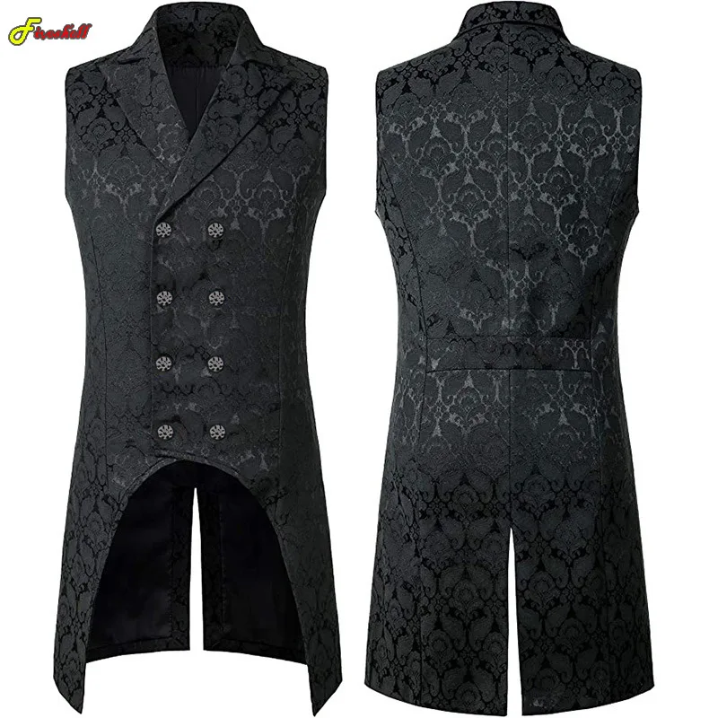 Gothic Mittelalter Weste Steampunk Cosplay Tuxedo Slim Fit Victorian Tops 2 Men Gothic Medieval Jacket Waist Coat Sleeveless Jacquard Steampunk Cosplay Vest Tuexdo Double Breast Slim Fit VictorianTops 2