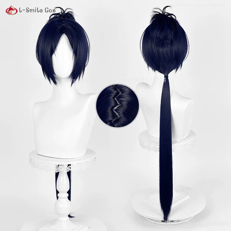 Anime Rokudou Mukuro Cosplay Wig 90cm Long Blue Black Wig Wig Ponytail Clip Heat Resistant Synthetic Hair Halloween Wigs 1