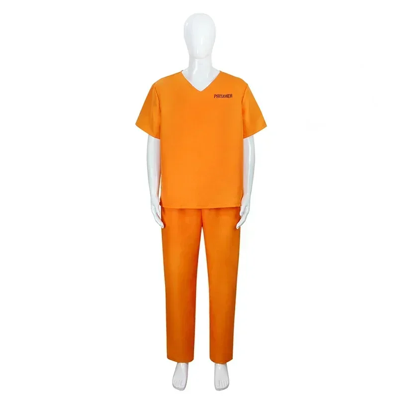 Halloween Cosplay Gefangener Kostüm Erwachsene Orange Sträfling 2PCS Set Häftling Jumpsuit 6