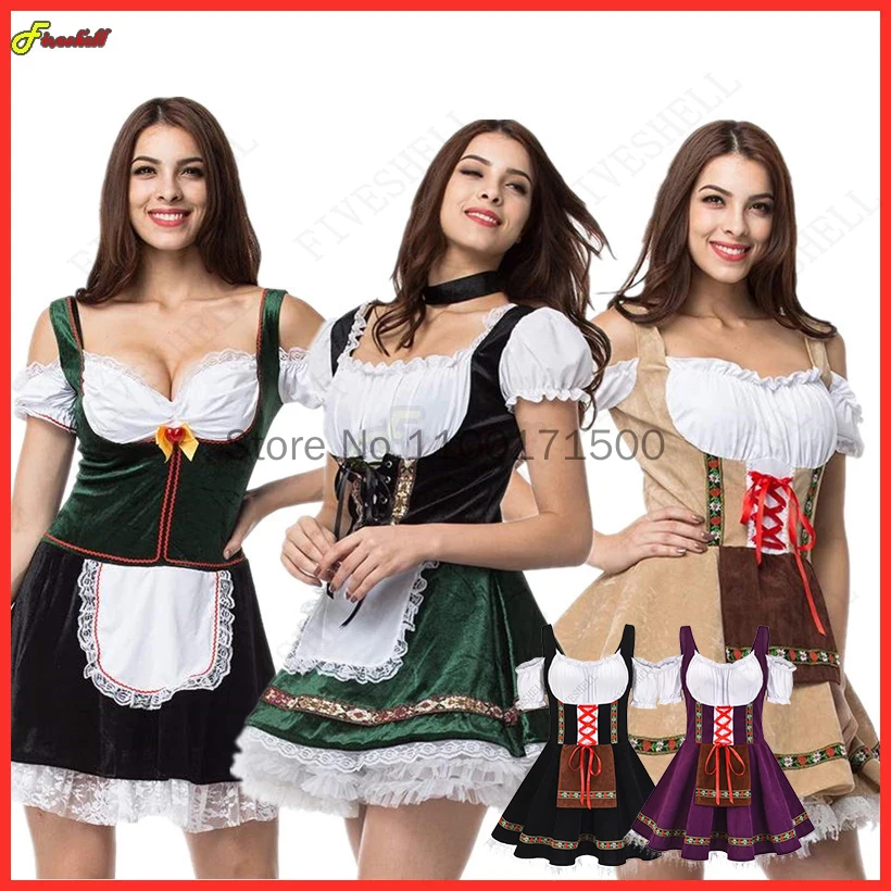 Women's Oktoberfest Maid Halloween Cosplay Costume German Traditional Festival Strapless Splicing Waiter Dress Beer Girl Costume 1