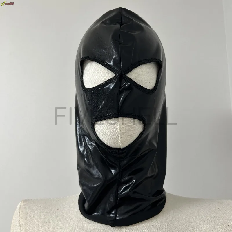 Cosplay Wetlook Hood Head Latex Mask Pirate Headgear Black Leather Face Mask 7 Cosplay Wetlook Hood Head Latex Mask Pirate Headgear Black Leather Face Mask 2
