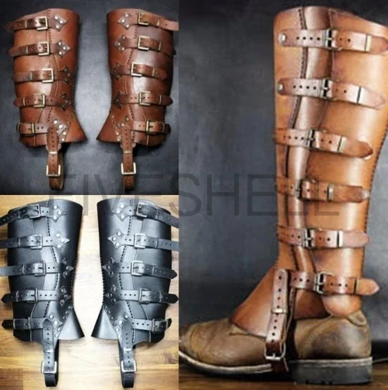 Halloween Mittelalter Lederbeinschützer Stiefel Rüstung Ritter Kostüm Strap Puttees 1